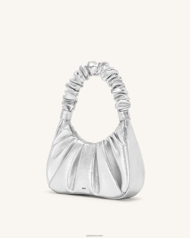 srebro metaliczna torebka hobo z ruched gabbi T06LV146 JW PEI torba na ramię